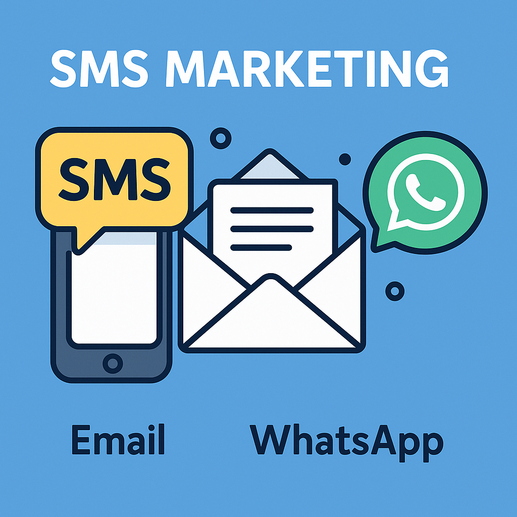 sms marketing , email, whatsapp
